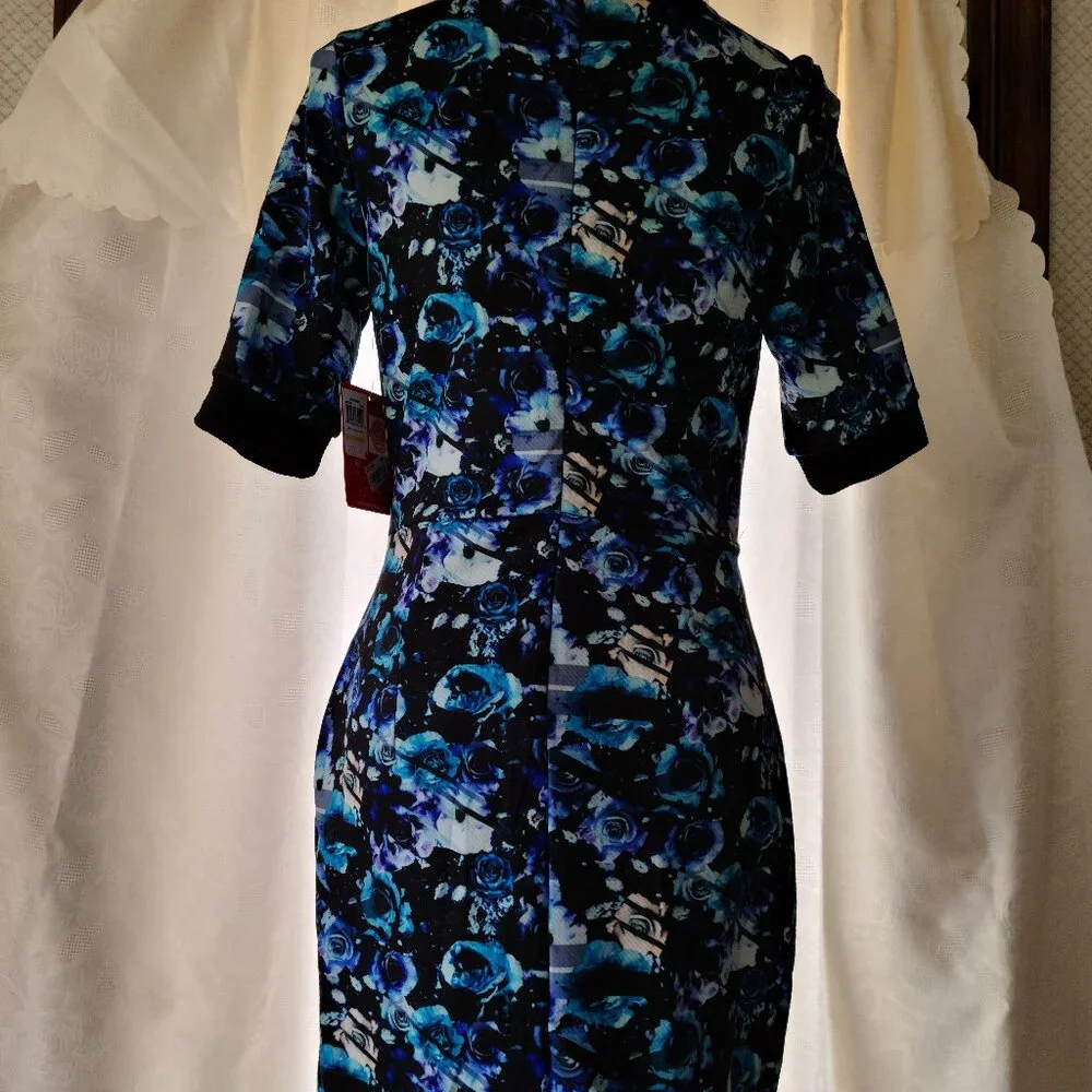 MARILYN MONROE BLUE/BLACK SHORT STRETCHY BODYCON ASYMETRICAL DRESS MED(JUNIOR) - Picture 8 of 12